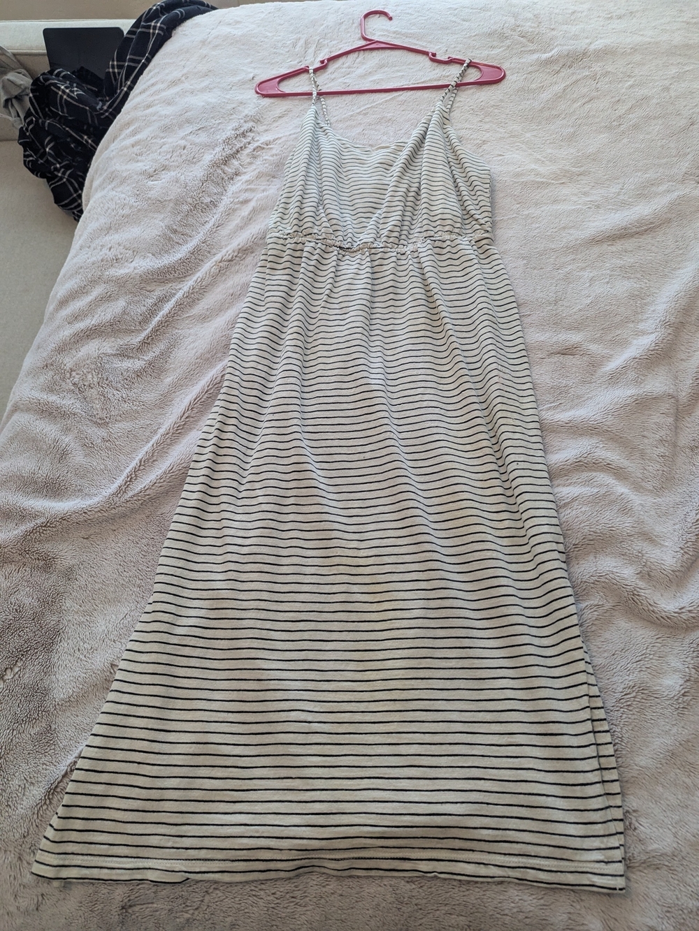 Old Navy Cream and Black Striped Spaghetti-strap Dress